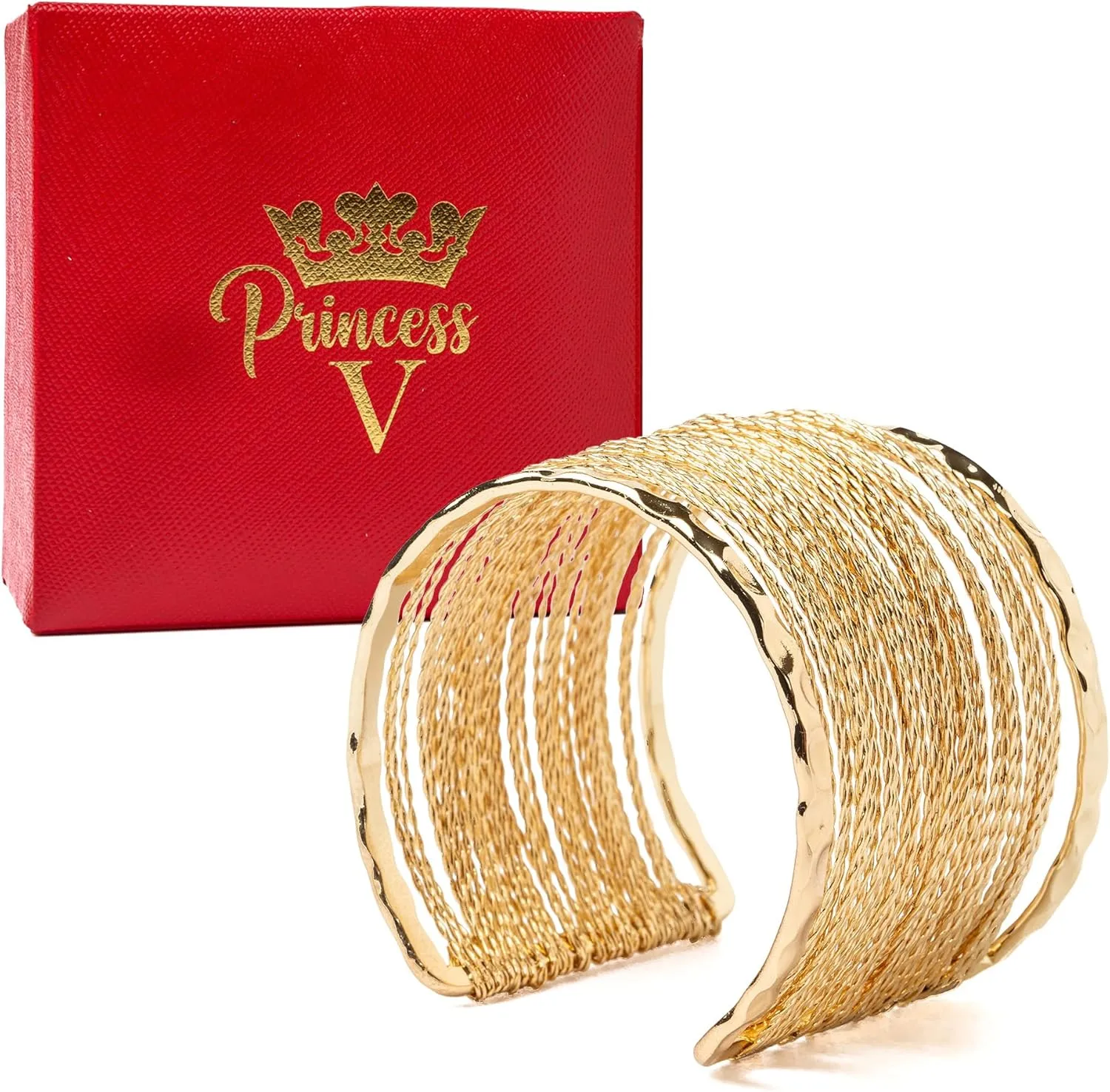 Adjustable Open and Wide Modern Cuff Design or Bangle, Bracelet Jewelry with Brushed 18K Yellow Gold Plating. Beautiful and Elegant for all Occasions. Quality crafted. Durable. High End Aesthetic Finish
