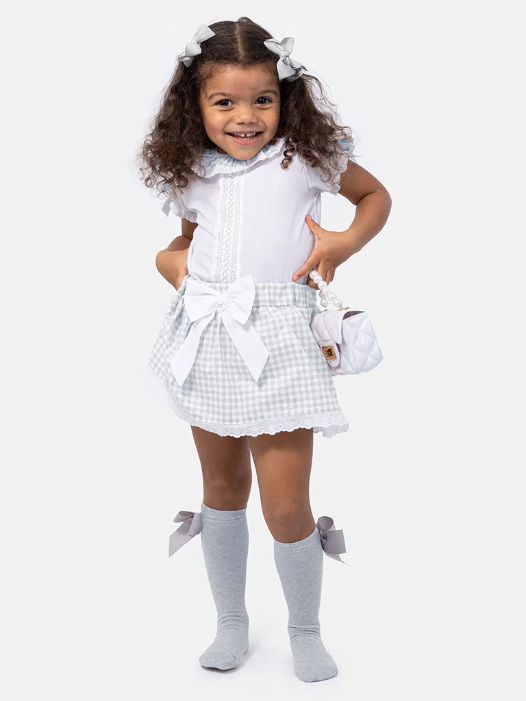Baby Girl Leti Collection Spanish Checked Romper Set-Grey