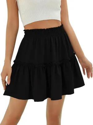 Berydress Womens Ruffle Mini Skirt 2025 Trendy Beach Vacation High Waisted Tiered A Line Casual Summer Boho Flowy Skirts