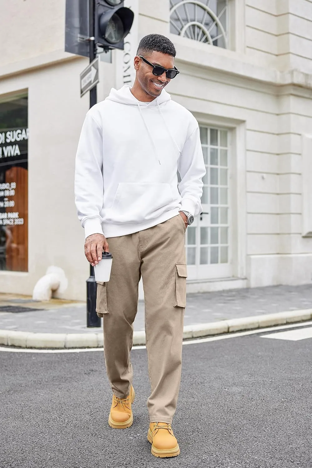 COOFANDY Men's Cotton Cargo Pants Relaxed Fit Elastic Waist Casual Pants Stretch Work Cargo Pant with Pockets