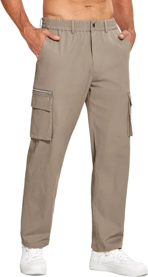 COOFANDY Men's Cotton Cargo Pants Relaxed Fit Elastic Waist Casual Pants Stretch Work Cargo Pant with Pockets