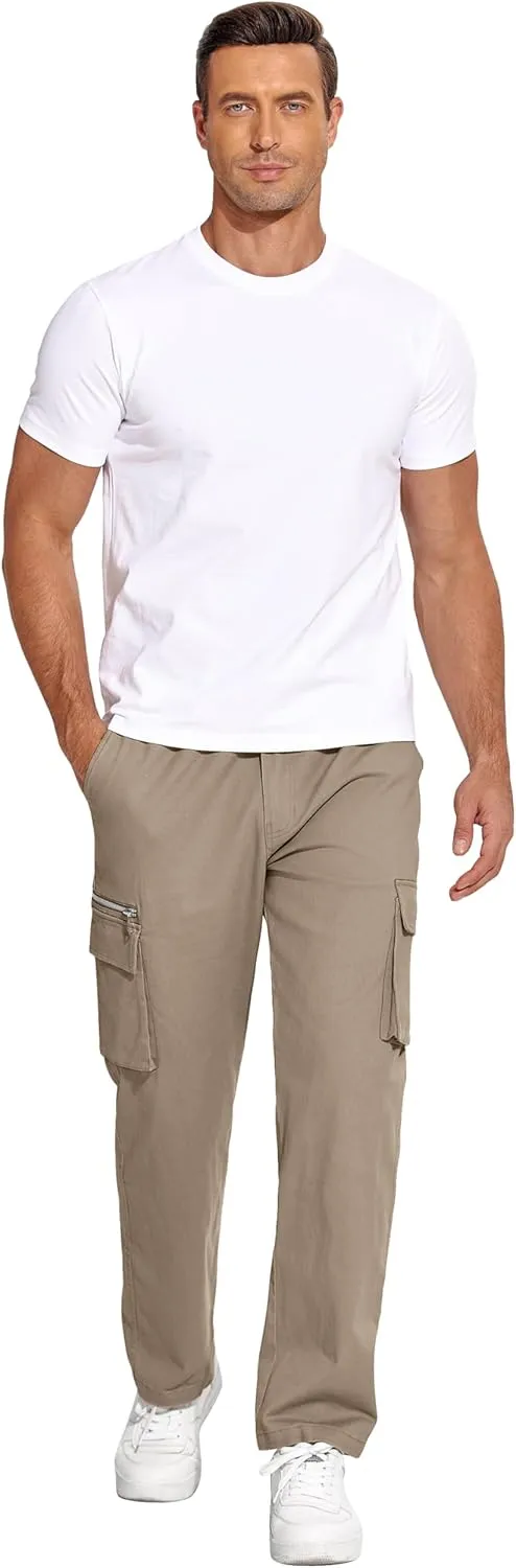 COOFANDY Men's Cotton Cargo Pants Relaxed Fit Elastic Waist Casual Pants Stretch Work Cargo Pant with Pockets