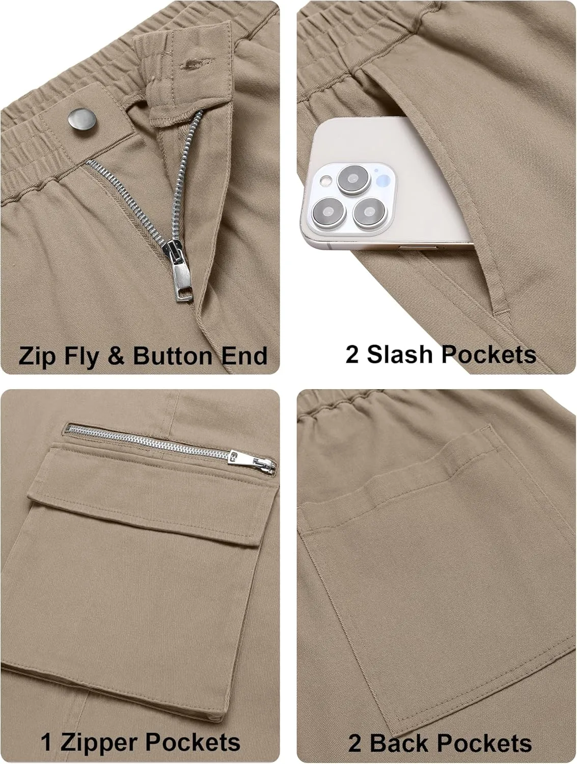 COOFANDY Men's Cotton Cargo Pants Relaxed Fit Elastic Waist Casual Pants Stretch Work Cargo Pant with Pockets