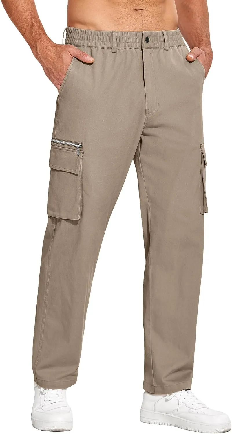 COOFANDY Men's Cotton Cargo Pants Relaxed Fit Elastic Waist Casual Pants Stretch Work Cargo Pant with Pockets