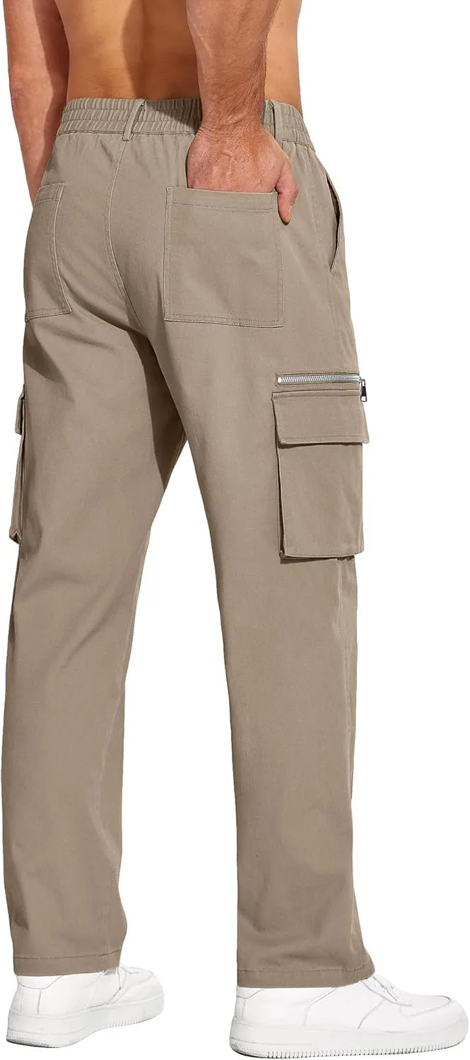 COOFANDY Men's Cotton Cargo Pants Relaxed Fit Elastic Waist Casual Pants Stretch Work Cargo Pant with Pockets