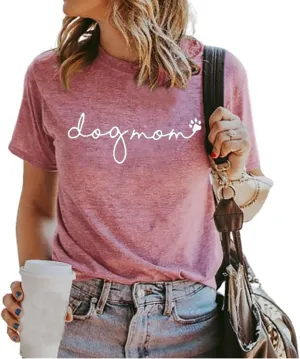 Dog Mom T-Shirt Women Funny Mama O-Neck Graphic Tees Casual Loose Short Sleeve Tops Dog Lover Gift Blouse