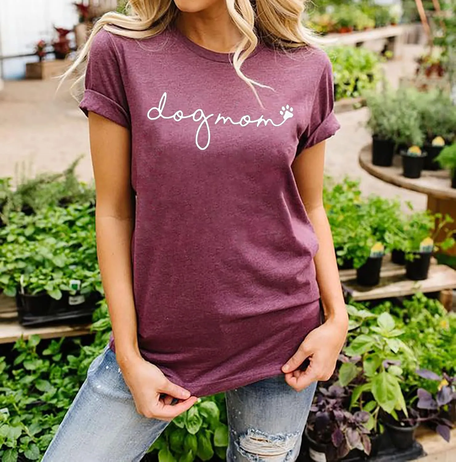 Dog Mom T-Shirt Women Funny Mama O-Neck Graphic Tees Casual Loose Short Sleeve Tops Dog Lover Gift Blouse