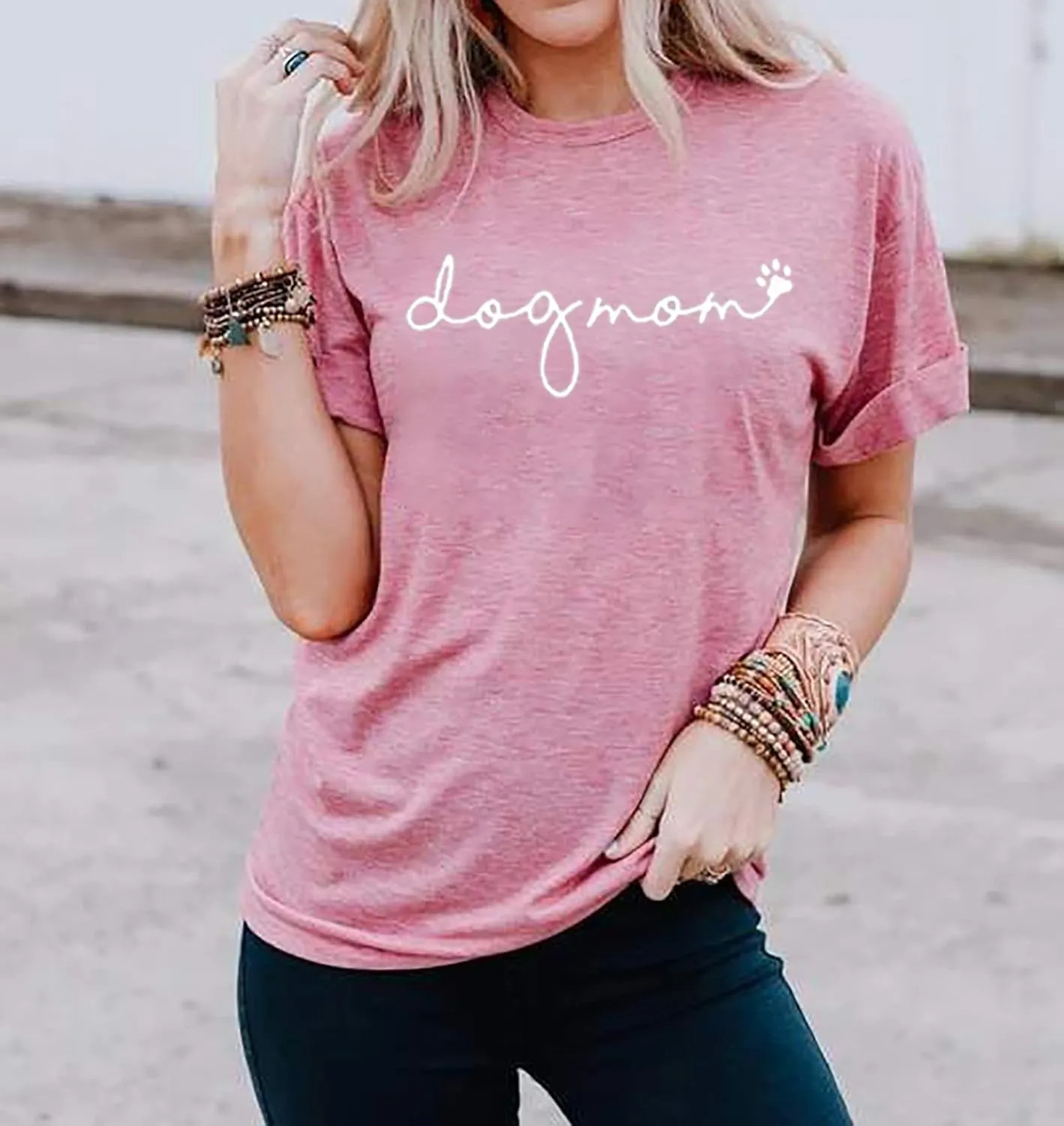 Dog Mom T-Shirt Women Funny Mama O-Neck Graphic Tees Casual Loose Short Sleeve Tops Dog Lover Gift Blouse