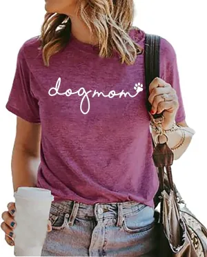 Dog Mom T-Shirt Women Funny Mama O-Neck Graphic Tees Casual Loose Short Sleeve Tops Dog Lover Gift Blouse