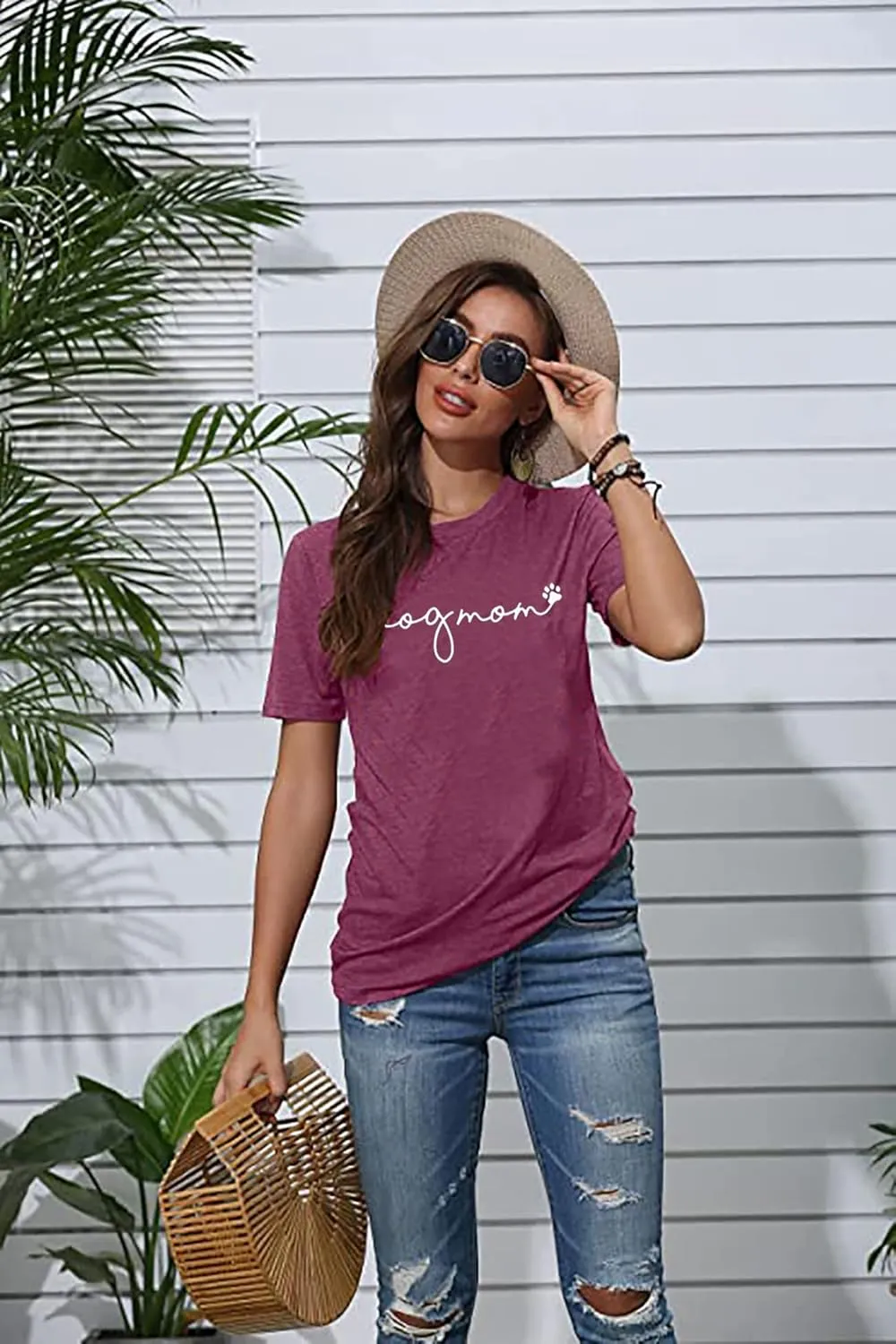 Dog Mom T-Shirt Women Funny Mama O-Neck Graphic Tees Casual Loose Short Sleeve Tops Dog Lover Gift Blouse