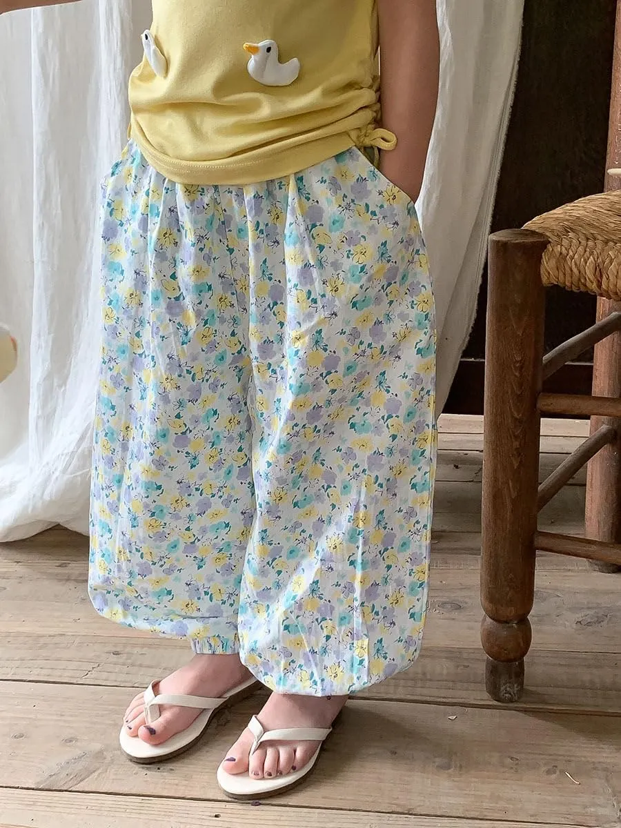 Girls Pants Baggy Cotton Pull Up Kids Harem Pants 2-10Y