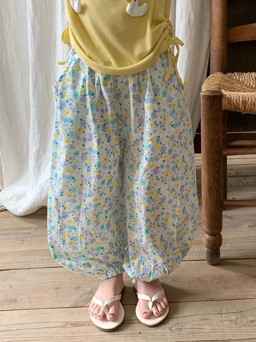 Girls Pants Baggy Cotton Pull Up Kids Harem Pants 2-10Y
