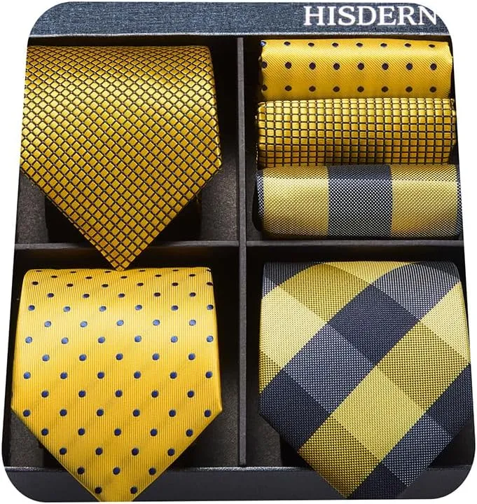 HISDERN Mens Ties and Pocket Square Set Business Elegant Ties for Men Classic Lot 3 Pcs Wedding Party Neckties & Handkerchief