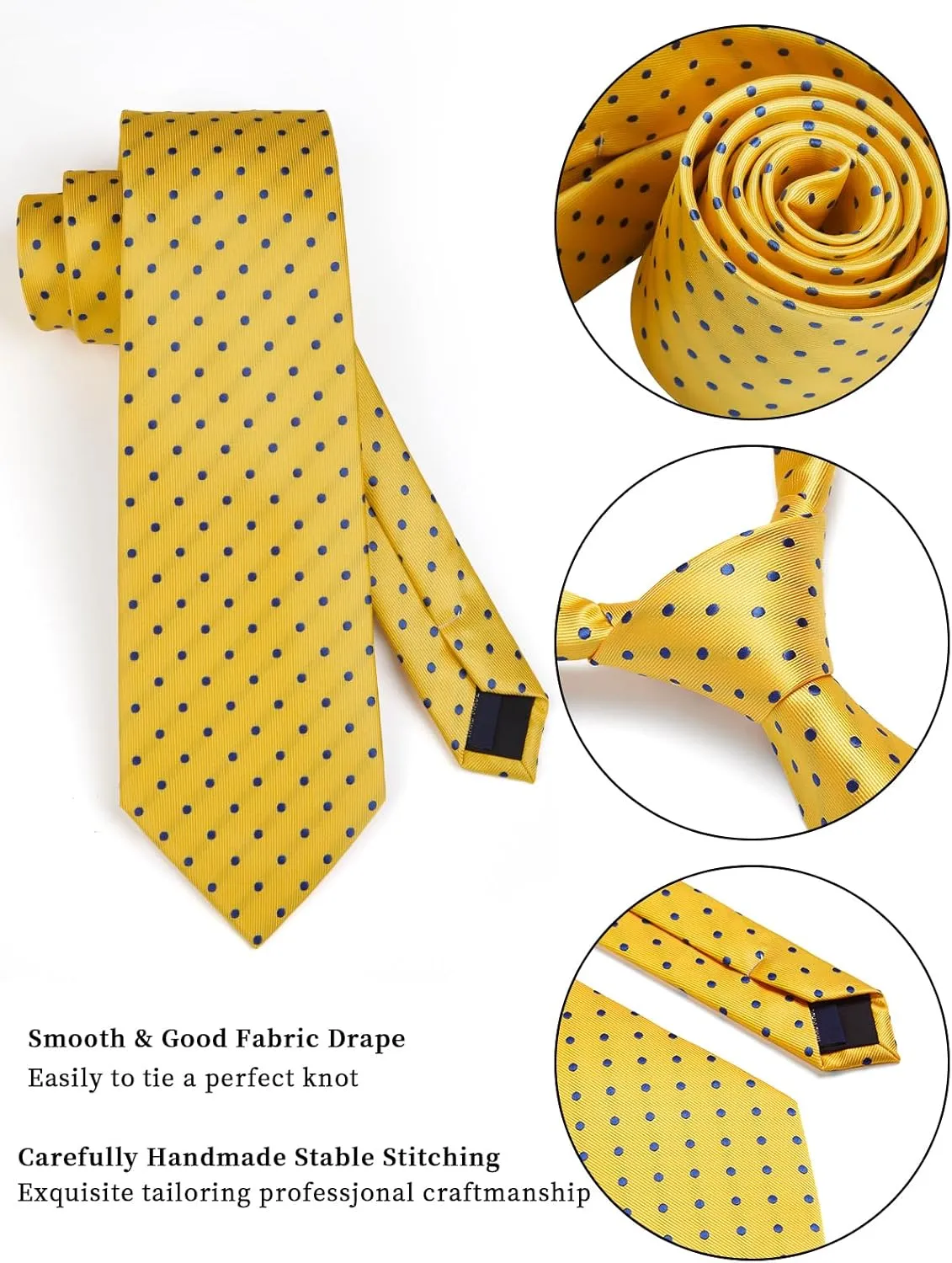 HISDERN Mens Ties and Pocket Square Set Business Elegant Ties for Men Classic Lot 3 Pcs Wedding Party Neckties & Handkerchief