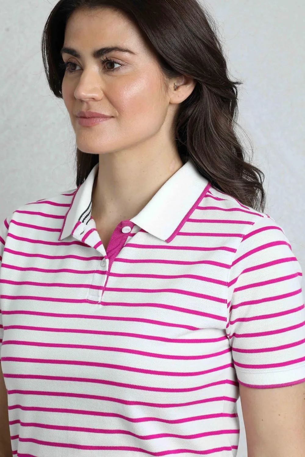 Janely Organic Cotton Pique Stripe Polo Shirt