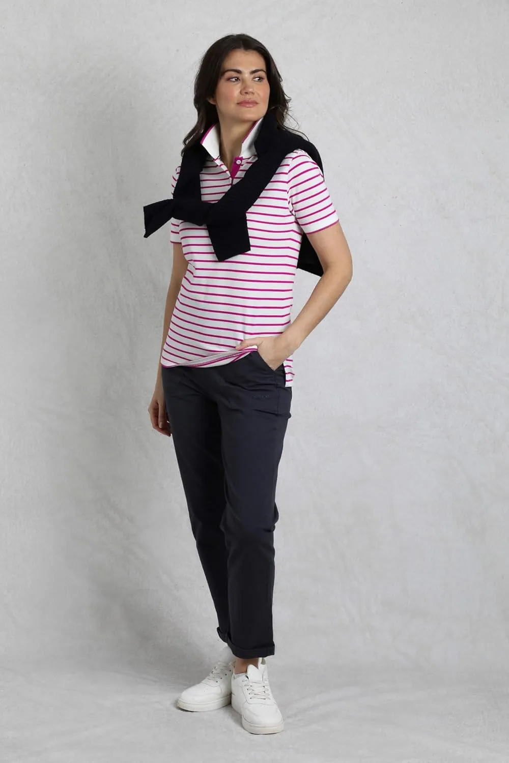 Janely Organic Cotton Pique Stripe Polo Shirt
