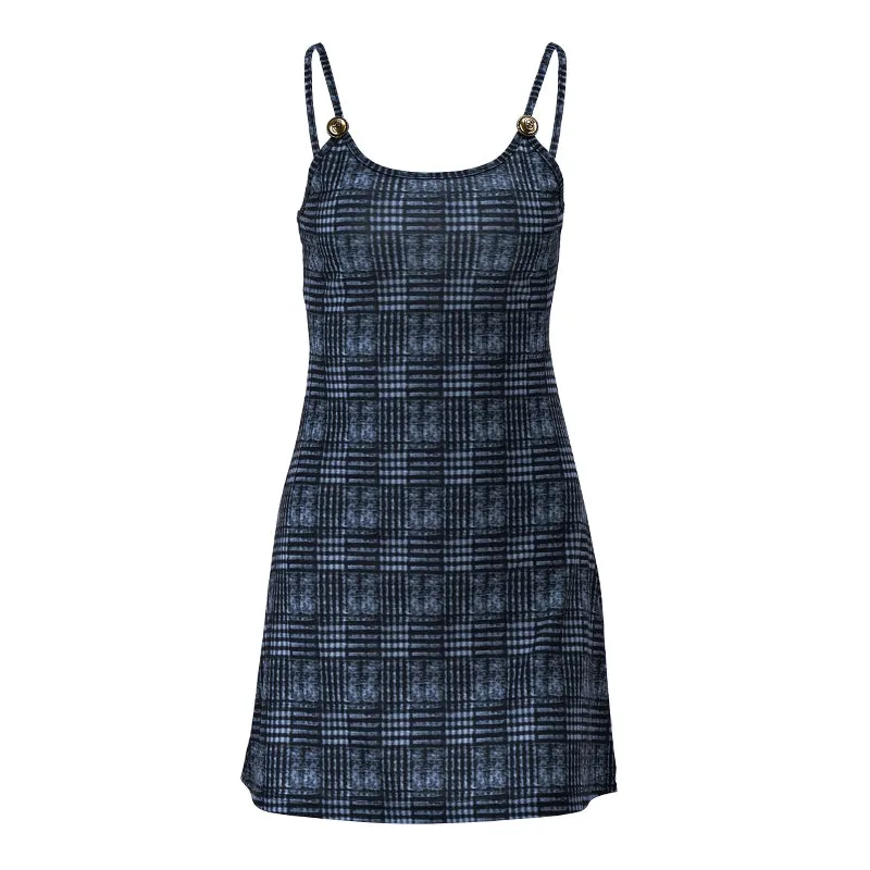 Marianne Plaid Button U-Neck Dress