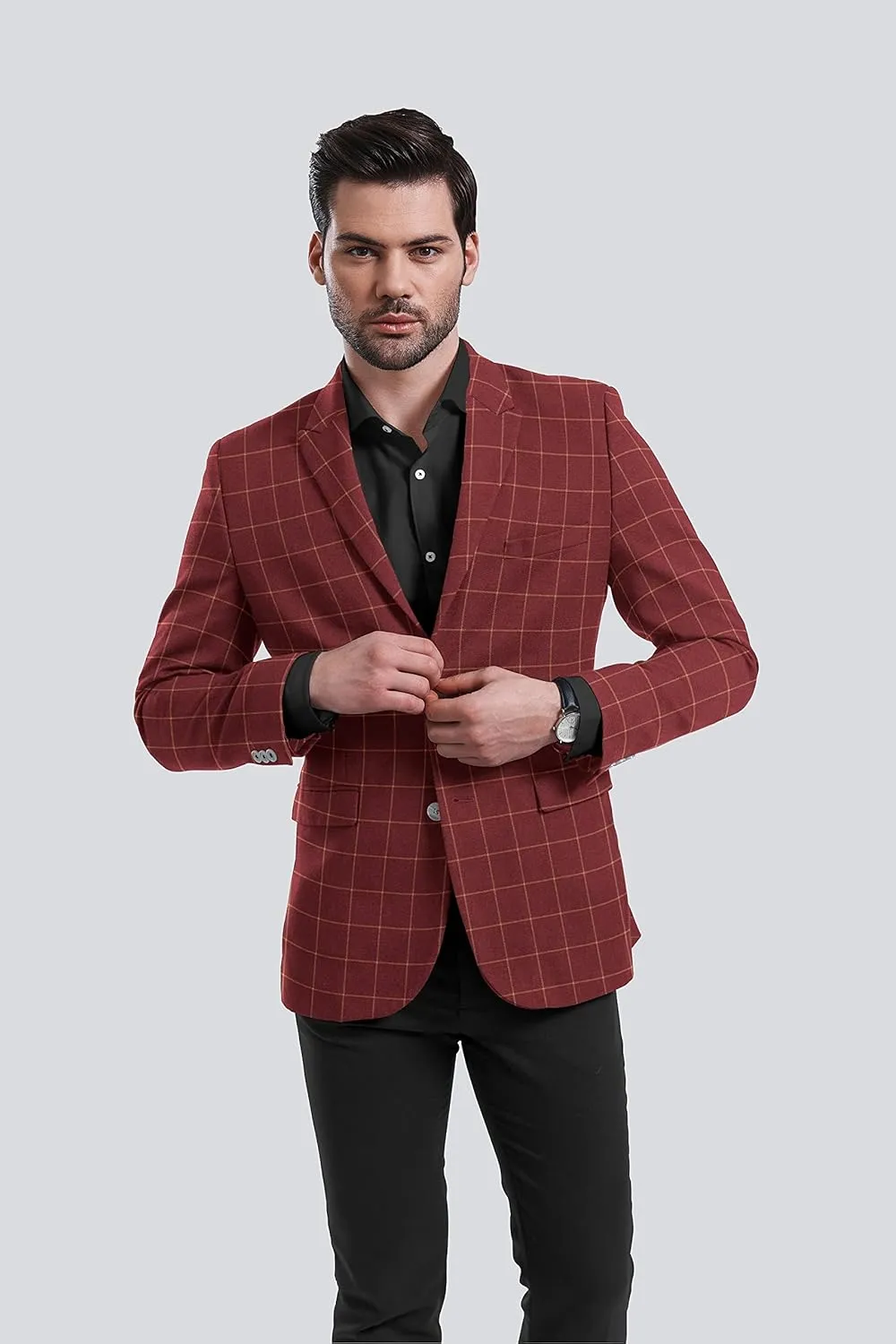 Men's Plaid Checked Blazer 2 Button Jacket Regular Long Sleeve Daily Fit Suit Business Lightweight Casual Sport Coat