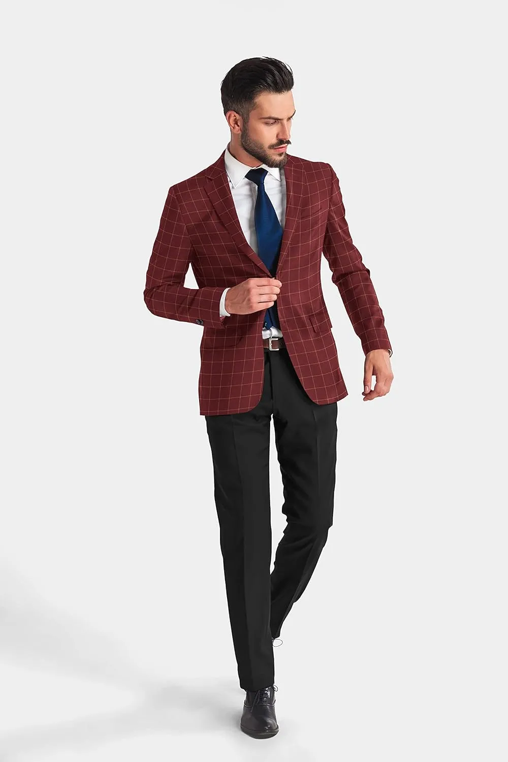 Men's Plaid Checked Blazer 2 Button Jacket Regular Long Sleeve Daily Fit Suit Business Lightweight Casual Sport Coat