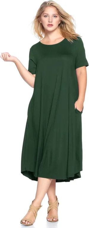 Modern Kiwi Women's Plus Size Short Sleeve Flowy A-Line Pocket Midi Maxi Dress (1X-5X) Made in USA