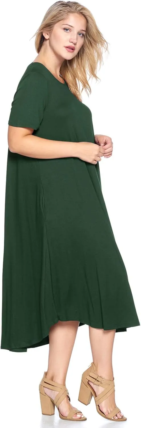 Modern Kiwi Women's Plus Size Short Sleeve Flowy A-Line Pocket Midi Maxi Dress (1X-5X) Made in USA