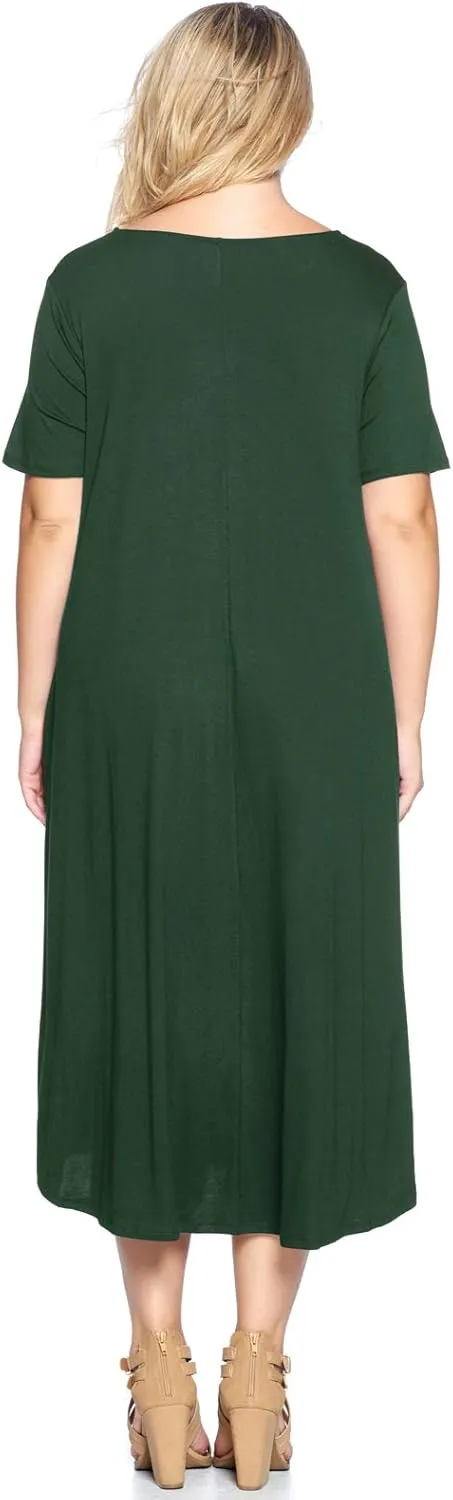 Modern Kiwi Women's Plus Size Short Sleeve Flowy A-Line Pocket Midi Maxi Dress (1X-5X) Made in USA