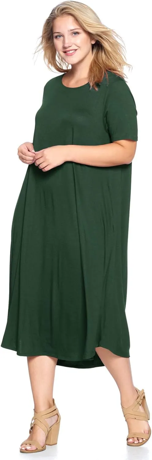 Modern Kiwi Women's Plus Size Short Sleeve Flowy A-Line Pocket Midi Maxi Dress (1X-5X) Made in USA