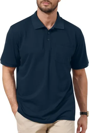 Pique Polo Shirts for Men Short Sleeve Moisture Wicking UV Golf Shirt Navy Blue M