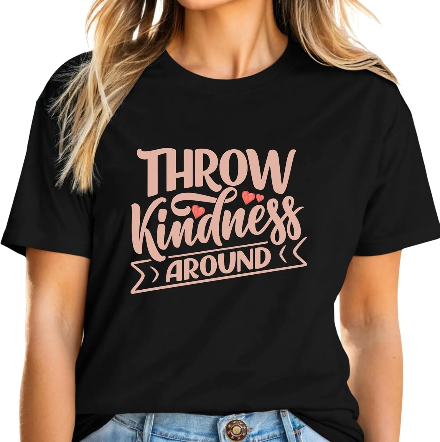 Rockonstienz Throw Kindness Around T-Shirt, Inspirational Message, Black, Women's Casual Short Sleeve