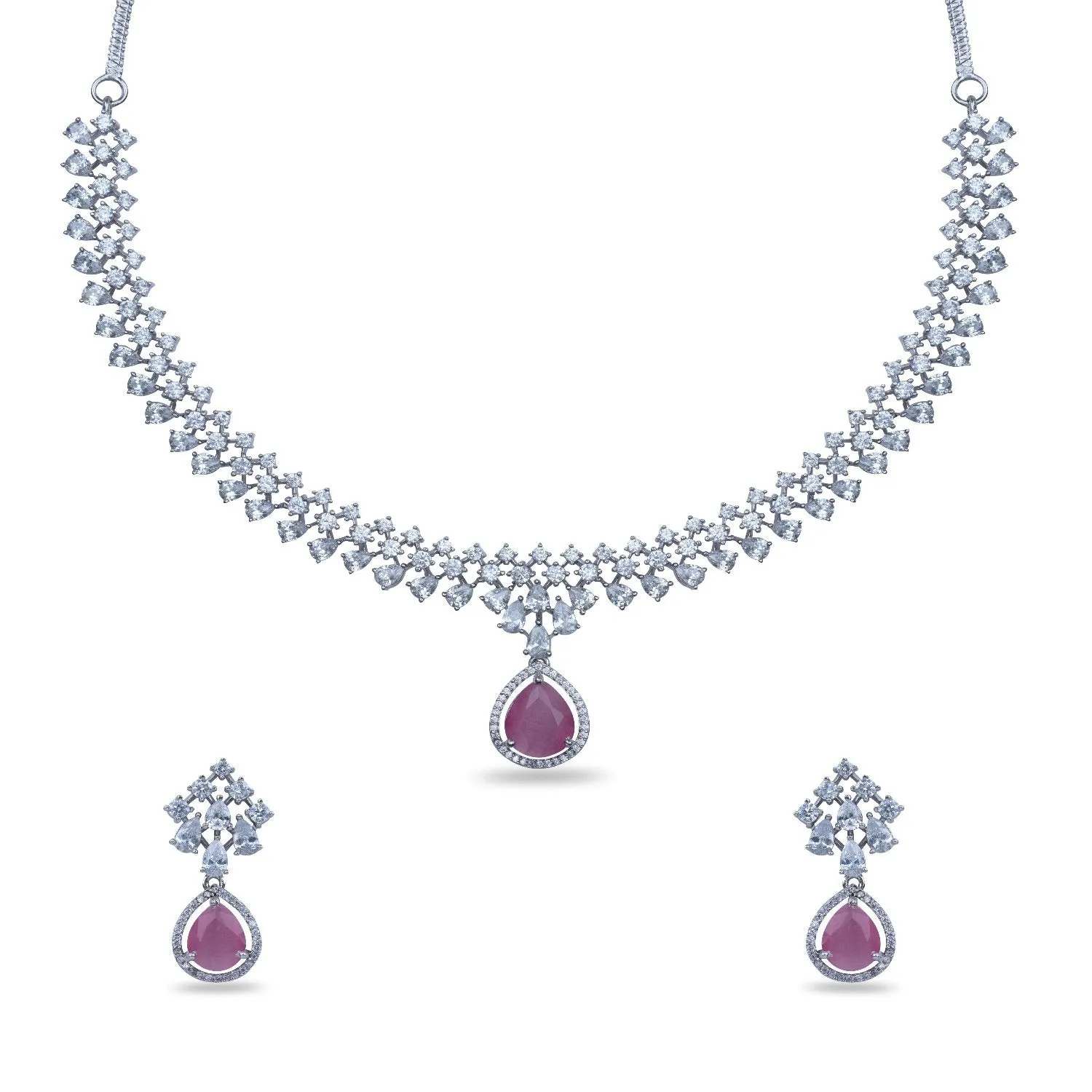 Rosemary CZ Pink Necklace Set