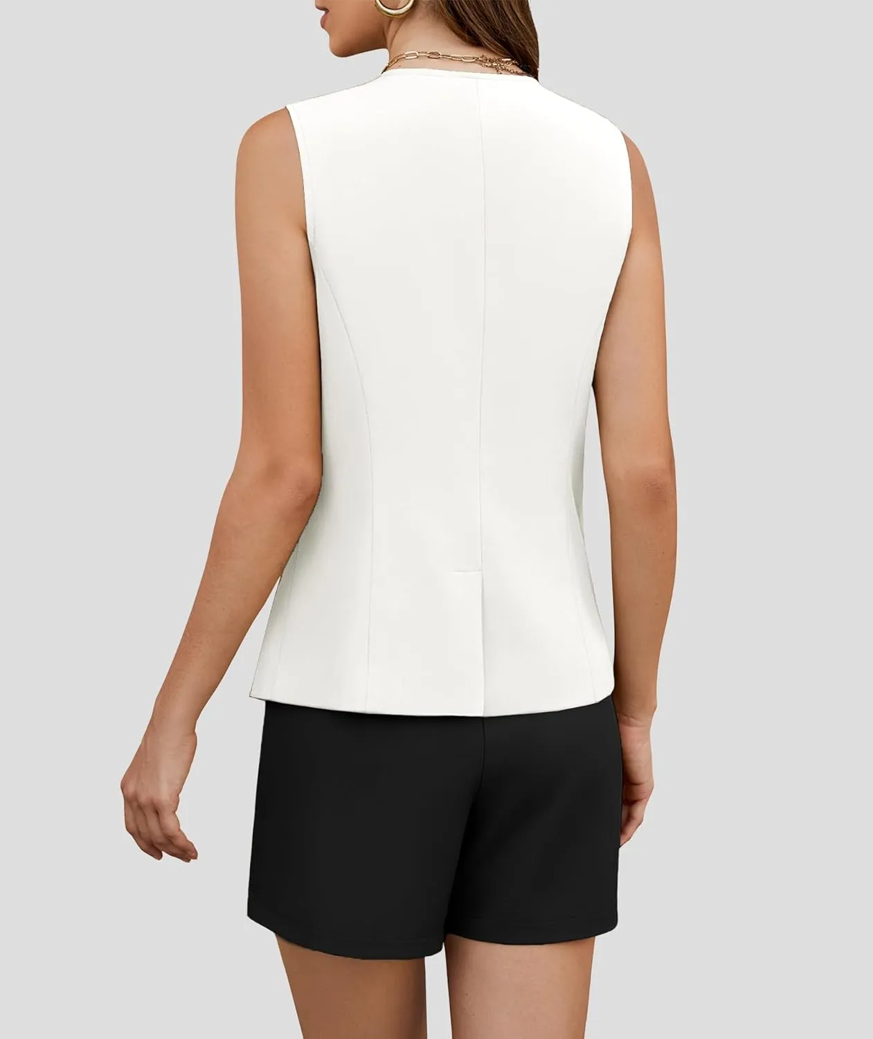 Women's 2 Piece Blazer Suit Set Summer Business Matching Sets Crew Neck Button Vest Shorts Dressy Work Outfits