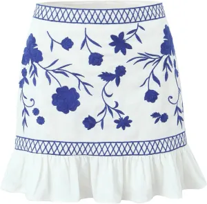 Women's Floral Embroidery Ruffle Hem Short Mini Skirts Mexican Bohemian Casual Beach Bodycon Skirt