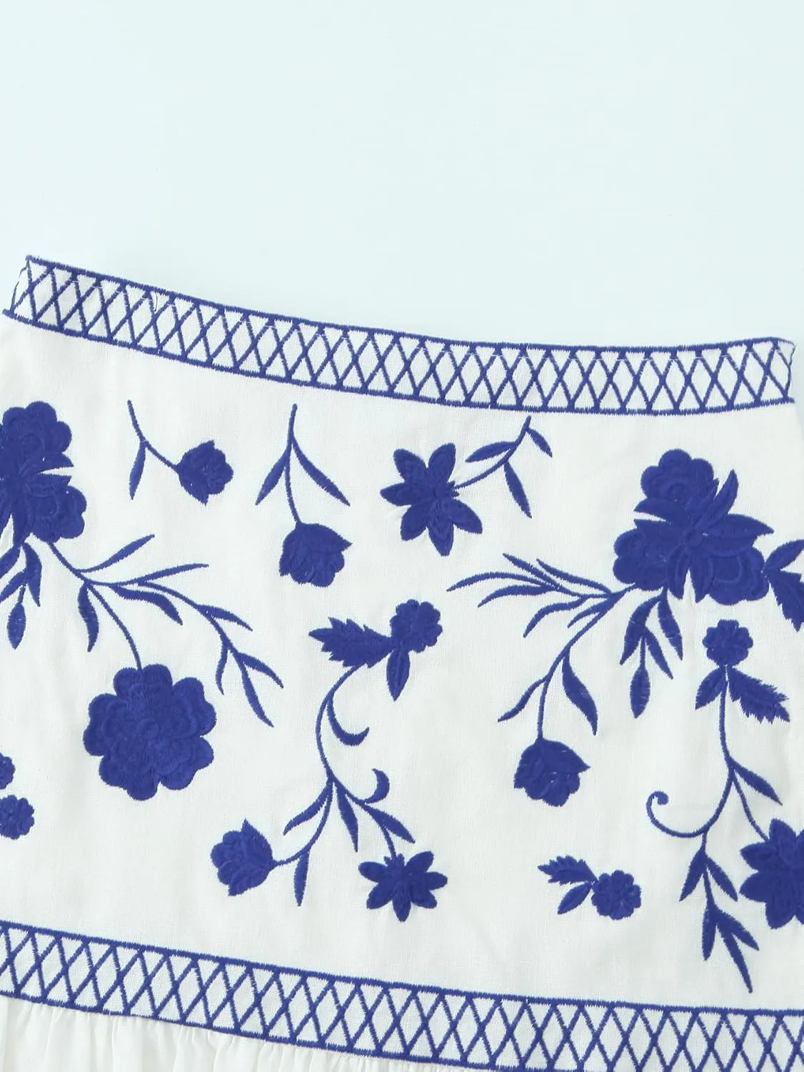 Women's Floral Embroidery Ruffle Hem Short Mini Skirts Mexican Bohemian Casual Beach Bodycon Skirt