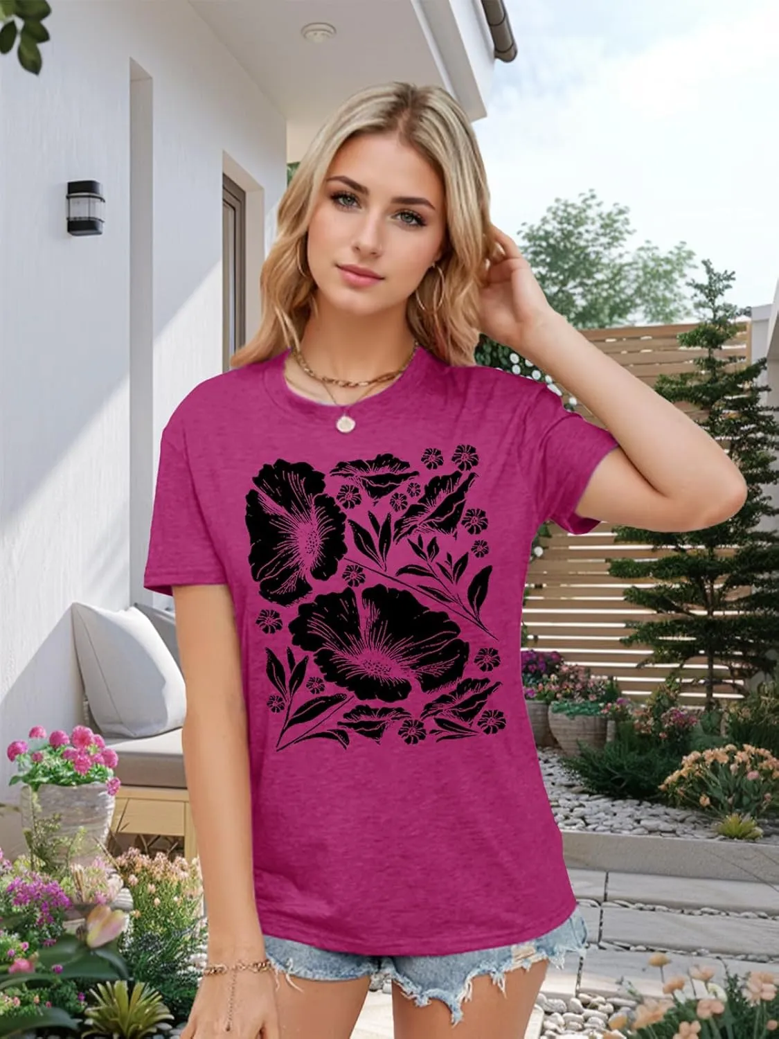 Womens Flower T Shirt Vintage Wildflowers Printed Graphic Tee Casual Botanical Short Sleeve