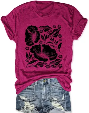 Womens Flower T Shirt Vintage Wildflowers Printed Graphic Tee Casual Botanical Short Sleeve