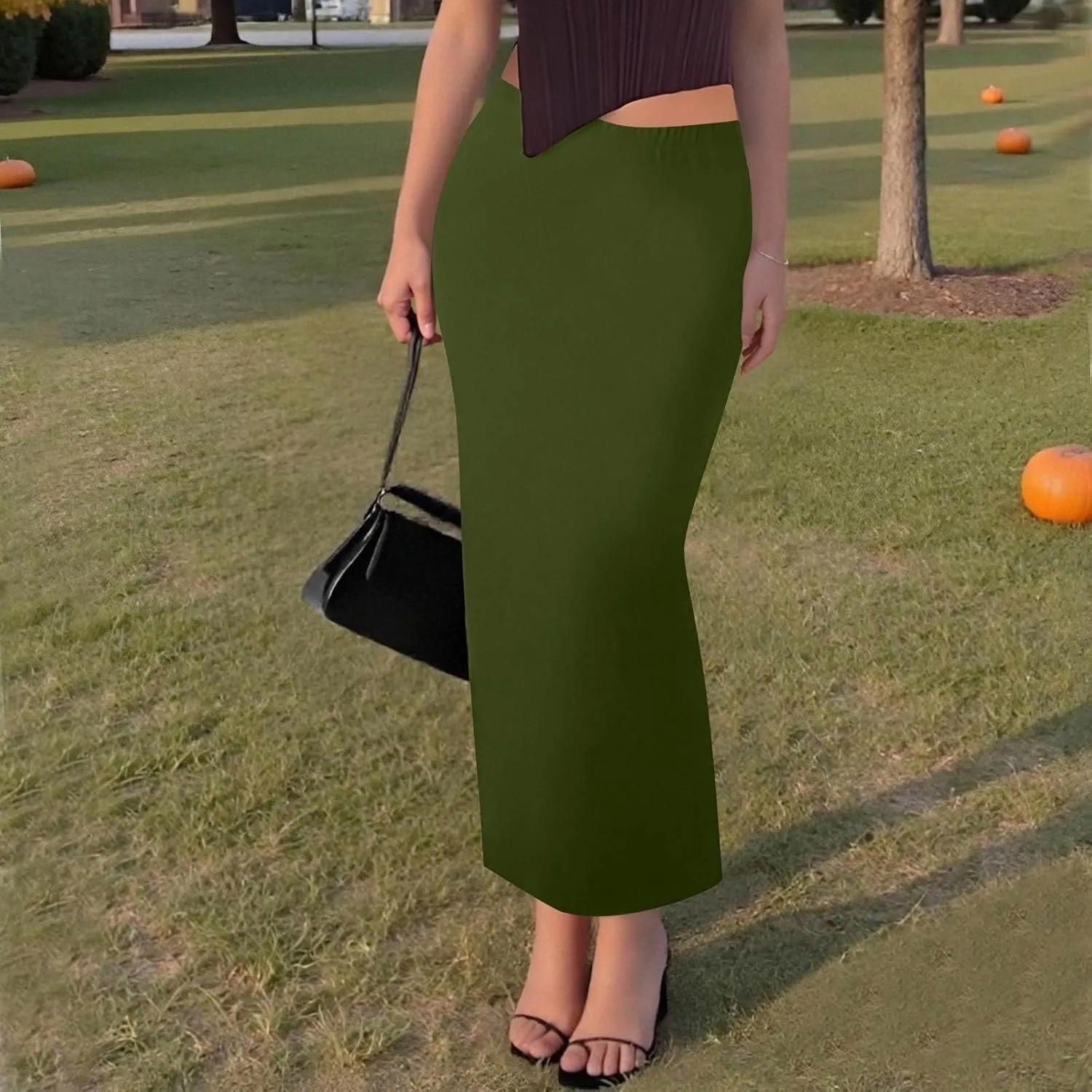 Women's Flowy Skirts Summer Casual High Waisted Ruched Maxi Long Bodycon Going Out Skirts, S-2XL