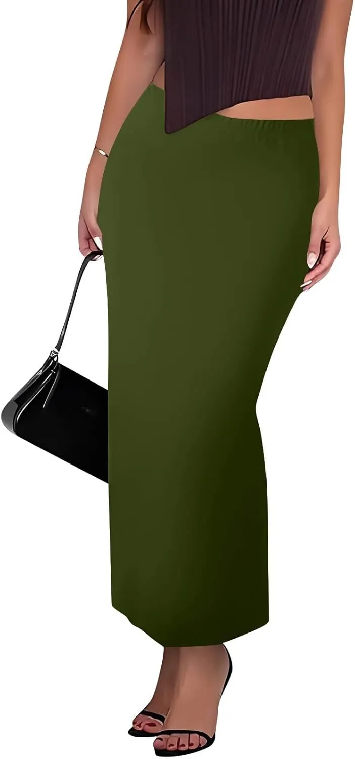 Women's Flowy Skirts Summer Casual High Waisted Ruched Maxi Long Bodycon Going Out Skirts, S-2XL