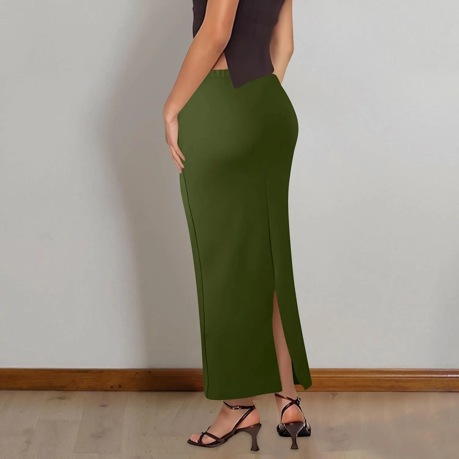 Women's Flowy Skirts Summer Casual High Waisted Ruched Maxi Long Bodycon Going Out Skirts, S-2XL